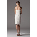 Sheath Column Strapless Knee-length Lace Ribbon Wedding Dress